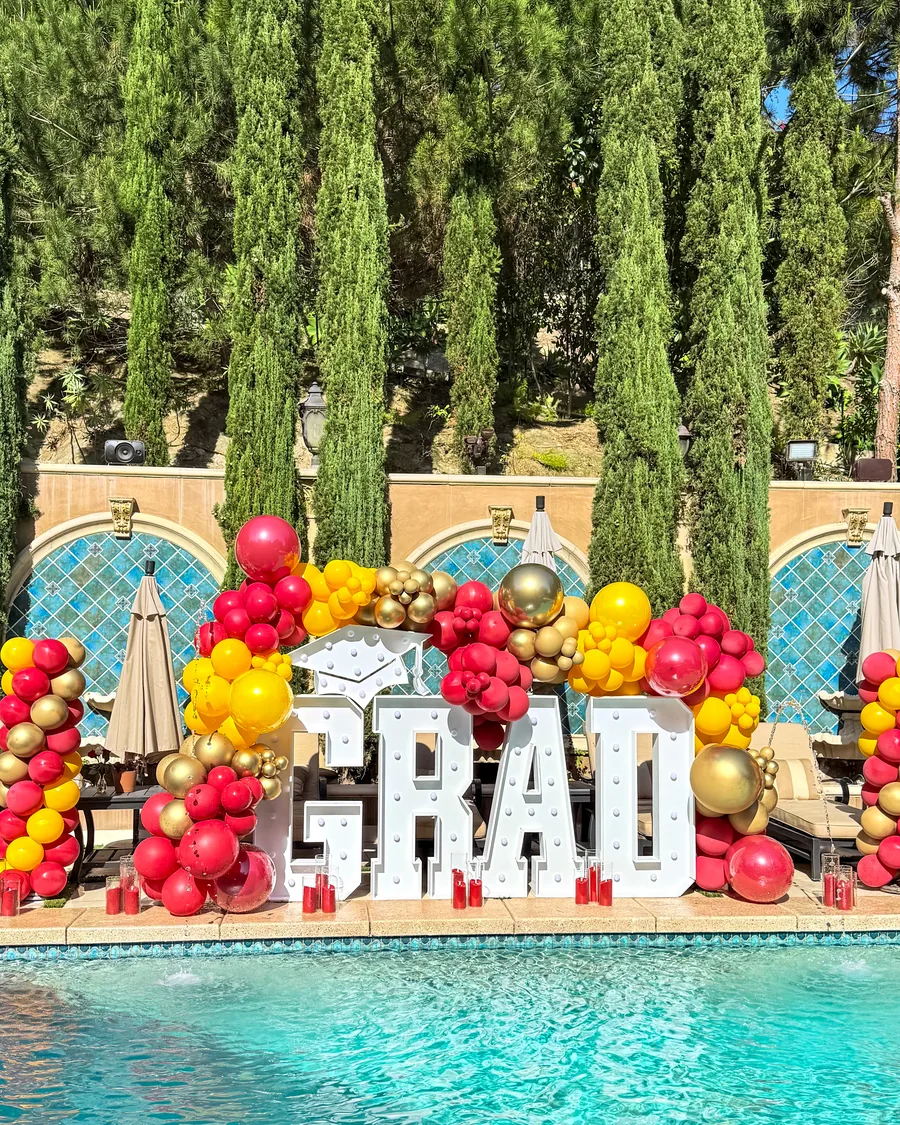 Bridal shower balloon decor — Grad Marquee Poolside Installation La