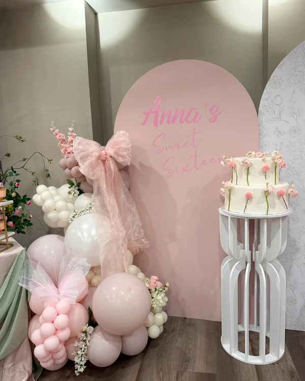 Anna's Gender Reveal at Le Brand — Gender Reveal backdrop and garland in Glendale