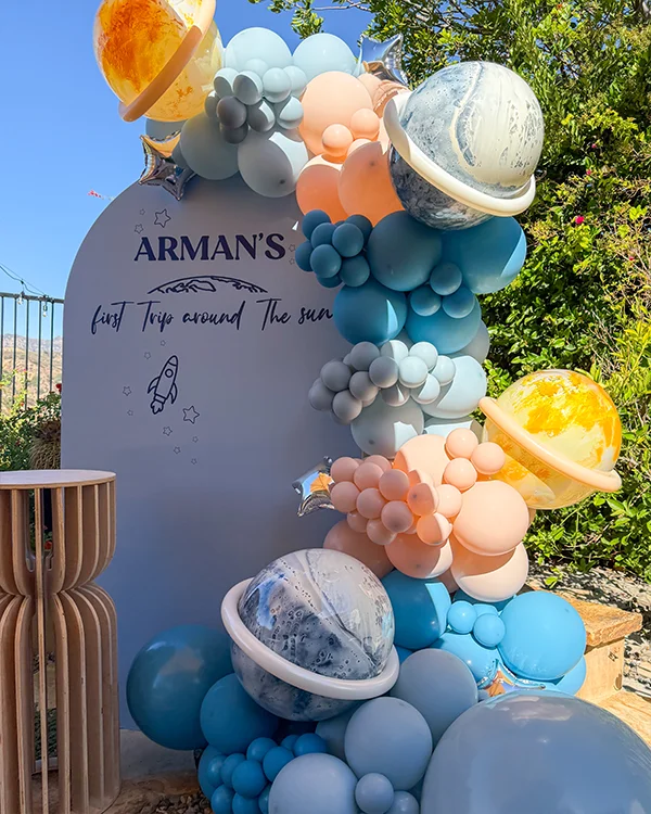 Arman's 1st Birthday — Space Adventure — Birthday balloon decor detail Porter Ranch