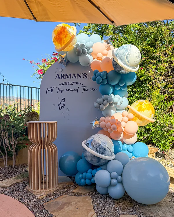Arman's 1st Birthday — Space Adventure — Birthday balloon decor detail Porter Ranch