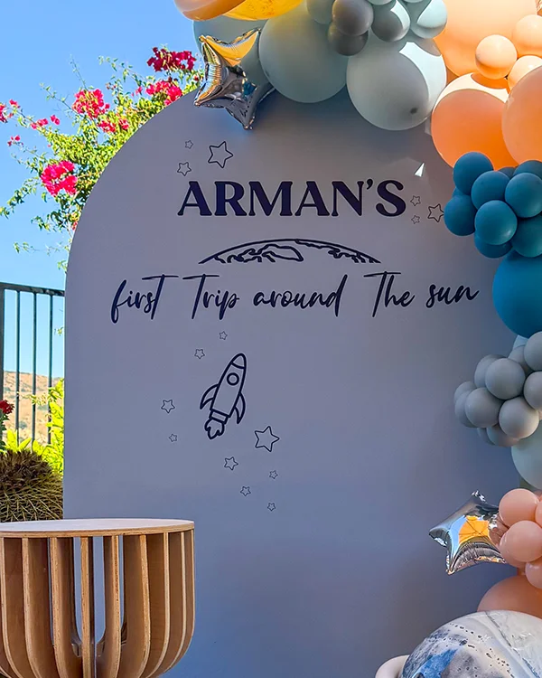 Arman's 1st Birthday — Space Adventure — Birthday balloon decor detail Porter Ranch
