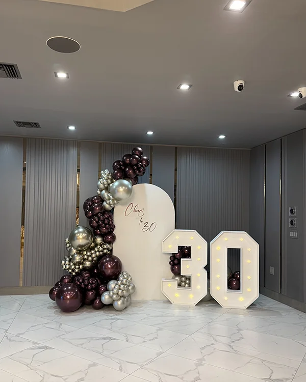 Cheers to 30 — Birthday balloon decor detail Glendale