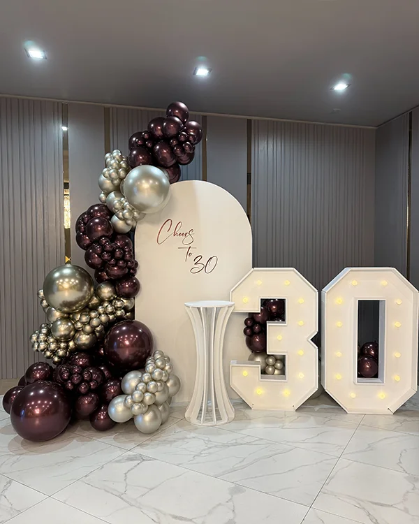 Cheers to 30 — Birthday balloon decor detail Glendale