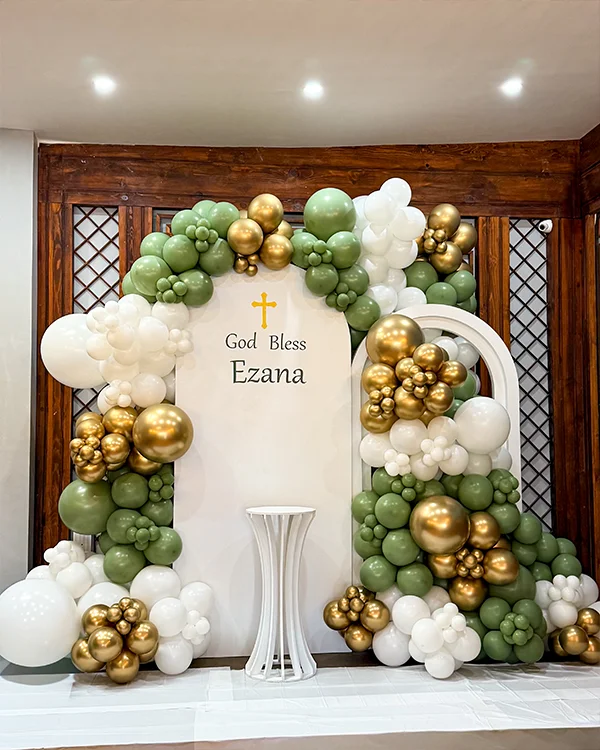 Ezana's Baptism — God Bless — Baptism balloon decor