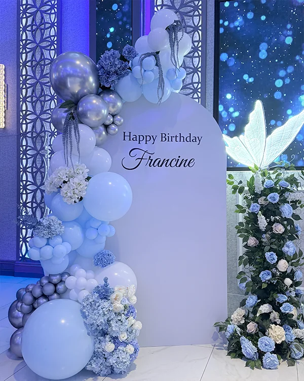 Francine's 18th birthday balloon setup at Royal Palace Event Venue Glendale