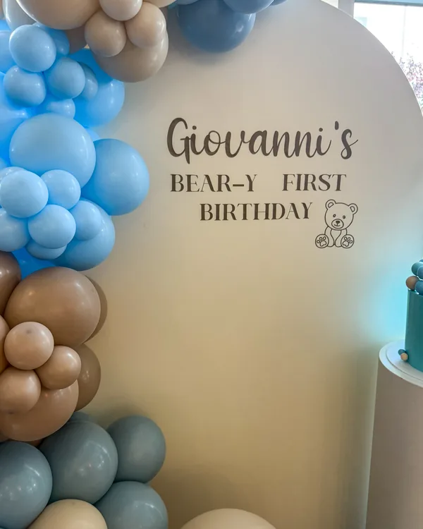 Giovanni's 1st Birthday — Bear Silhouette in Glendale — Birthday backdrop and garland in Glendale