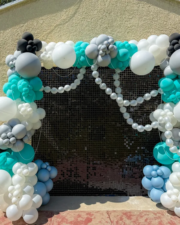 Jocelyn's Sweet 16 — Black Shimmer in Baldwin Hills — Birthday balloon decor detail Baldwin Hills