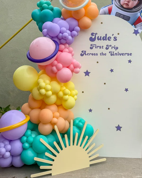 Jude's Trip Around the Universe — 1st Birthday Long Beach — Birthday balloon decor detail Long Beach