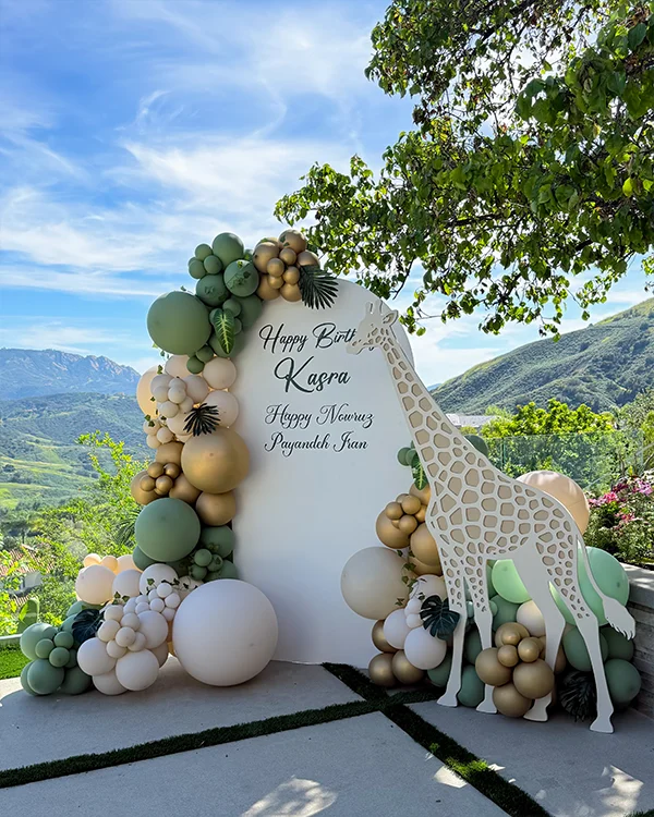 Kasra's safari 1st birthday balloon garland in Calabasas