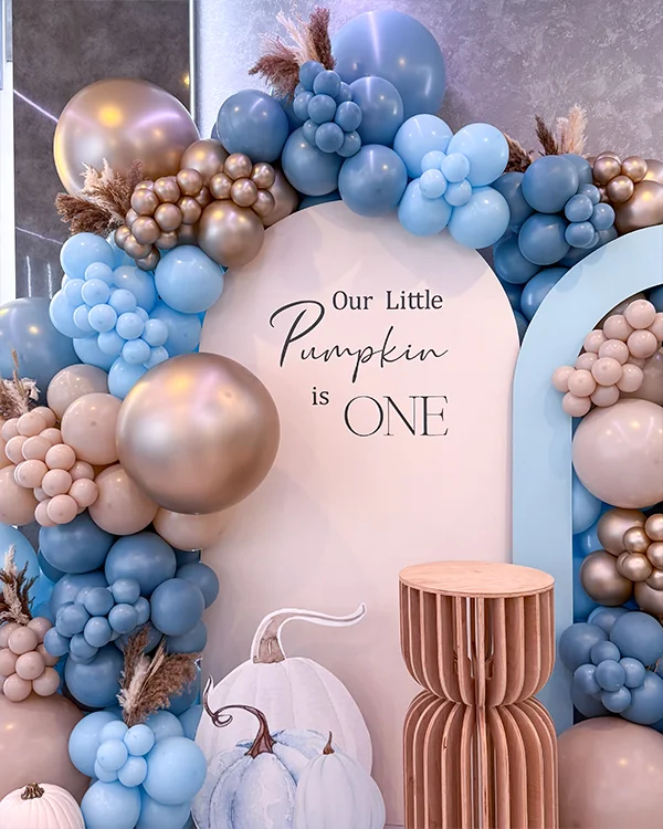 Little Pumpkin is One — Birthday balloon decor detail Tujunga