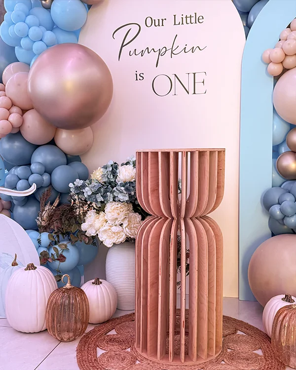 Little Pumpkin is One — Birthday balloon decor detail Tujunga