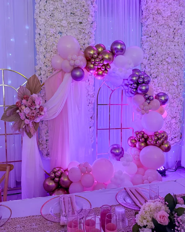 Nancy's Quinceañera at The Farmhouse Banquet Hall — Quinceañera balloon decor detail Vernon