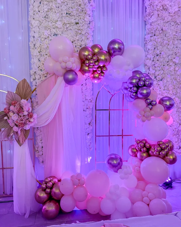 Nancy's Quinceañera at The Farmhouse Banquet Hall — Quinceañera balloon decor detail Vernon