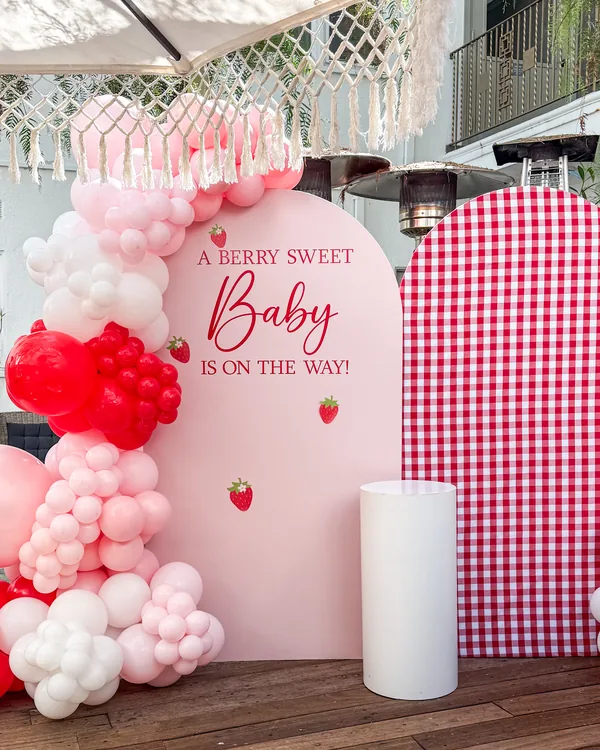 Natalie's Strawberry Baby Shower at Café Amici — Baby Shower balloon decor Beverly Hills