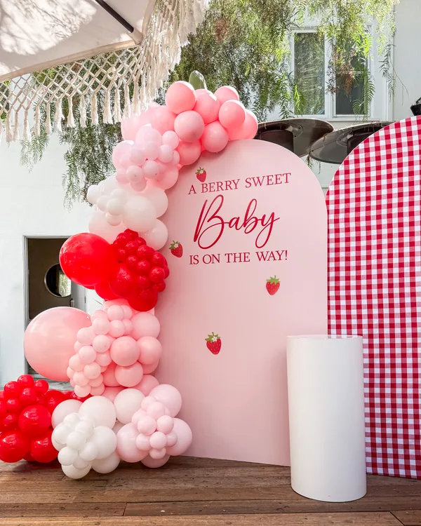 Natalie's Strawberry Baby Shower at Café Amici — Baby Shower balloon decor detail Beverly Hills