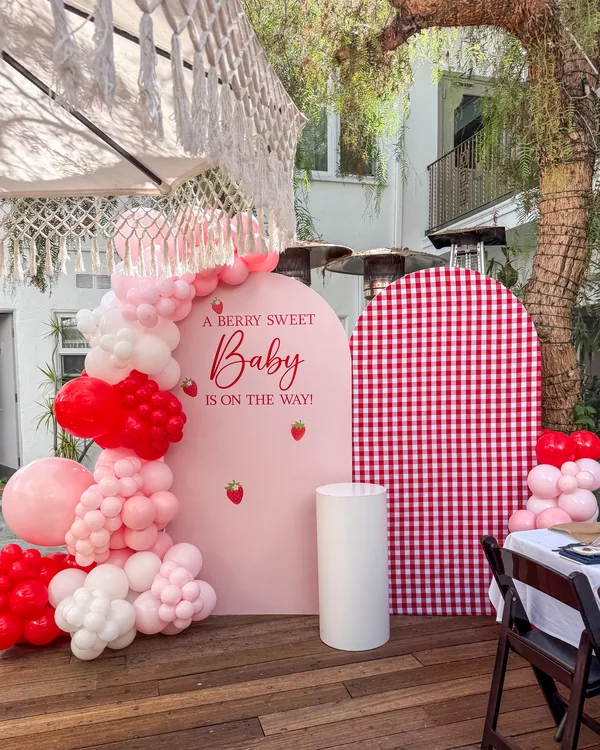 Natalie's Strawberry Baby Shower at Café Amici — Baby Shower balloon decor detail Beverly Hills