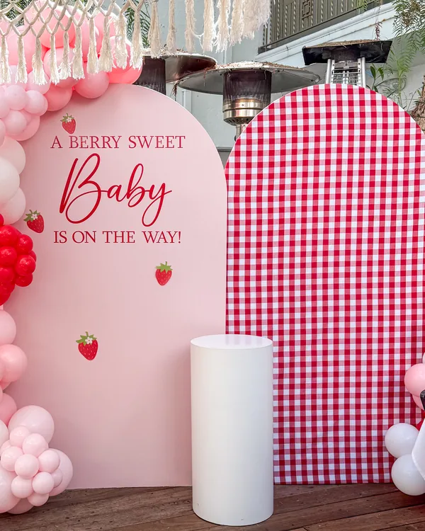 Natalie's Strawberry Baby Shower at Café Amici — Baby Shower balloon decor detail Beverly Hills