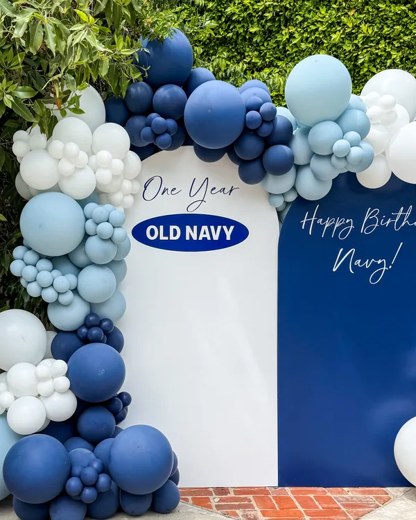 Navy's 1st Birthday — Double Backdrop in Brentwood — Birthday backdrop and arch in Brentwood