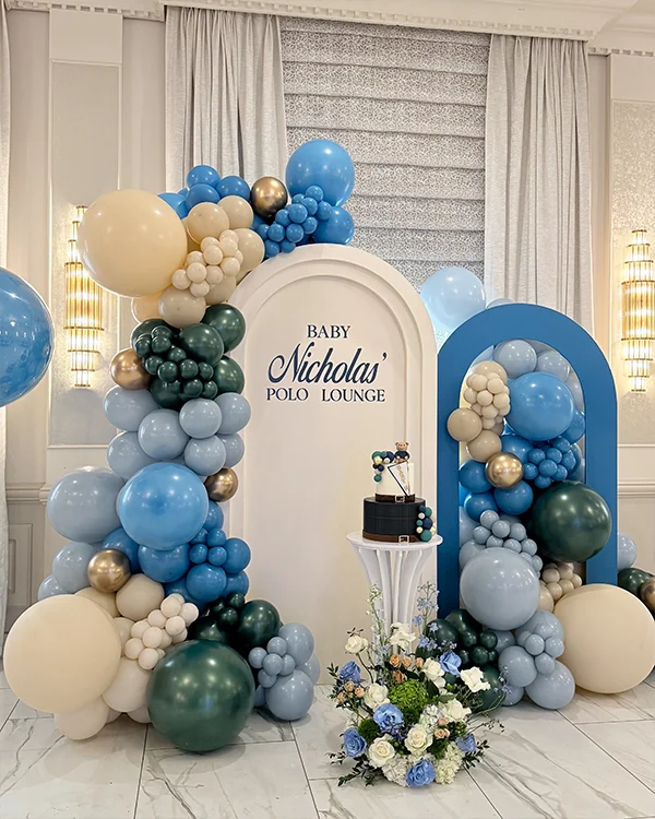 Baby Nicholas baby shower balloon decor at Regency Event Venue Glendale