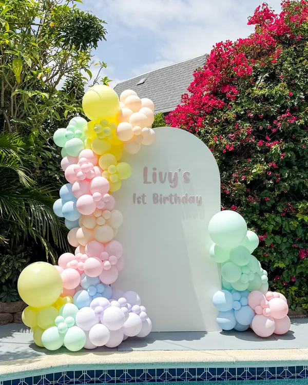 Olivia's Pastel Rainbow 1st Birthday in Simi Valley — Birthday balloon decor detail Simi Valley