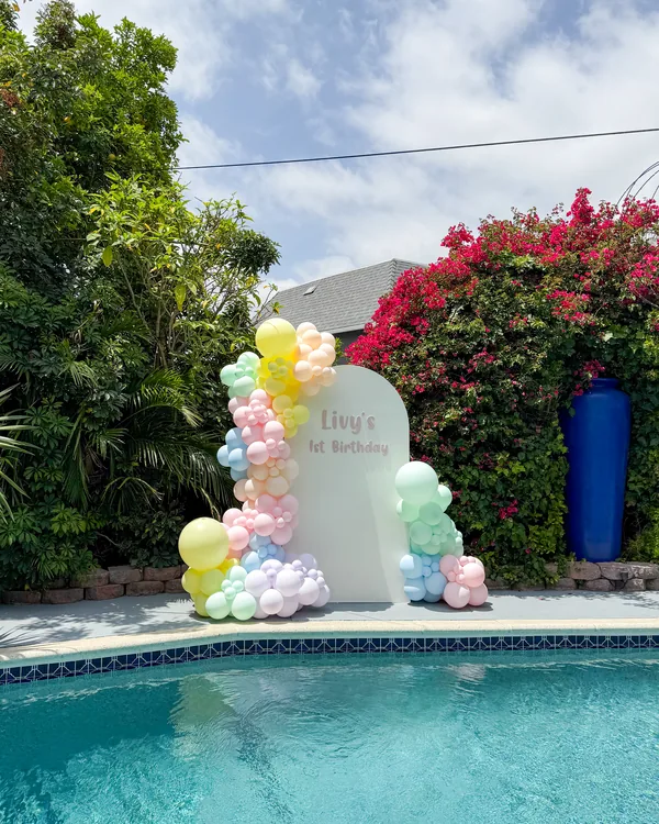 Olivia's Pastel Rainbow 1st Birthday in Simi Valley — Birthday balloon decor detail Simi Valley