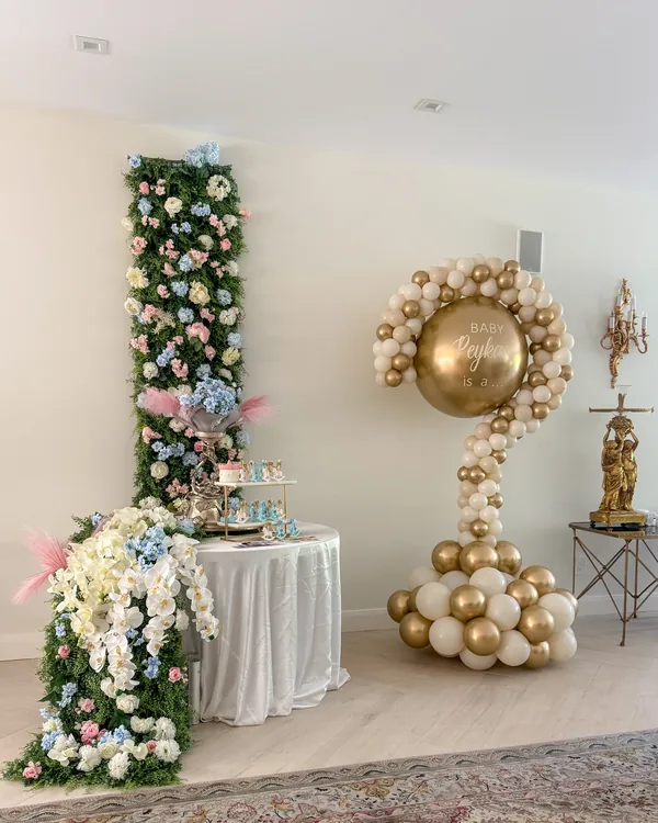 Peykar's Question Mark Gender Reveal — Beverly Hills — Gender Reveal balloon decor detail Beverly Hills