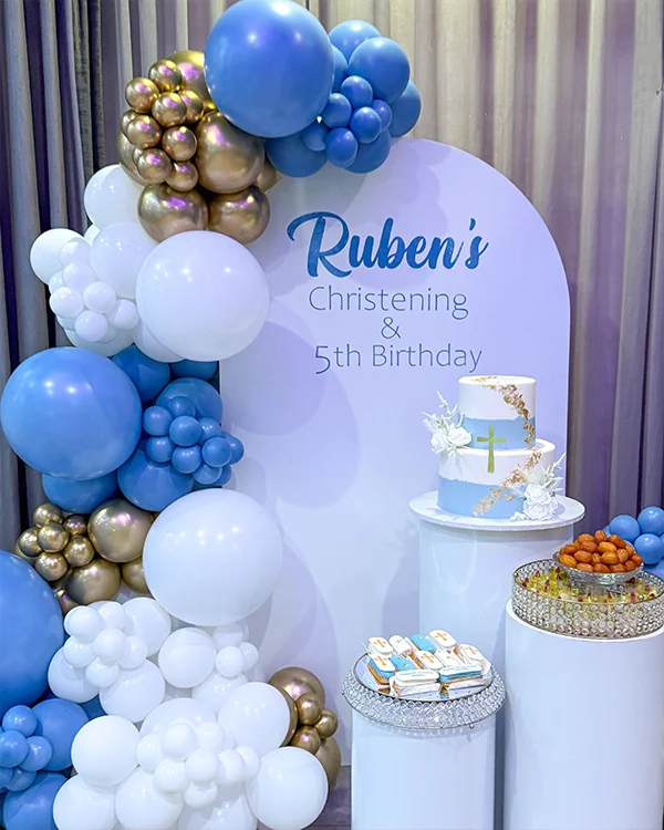 Ruben's 5th Birthday & Baptism — Baptism backdrop and arch in Burbank