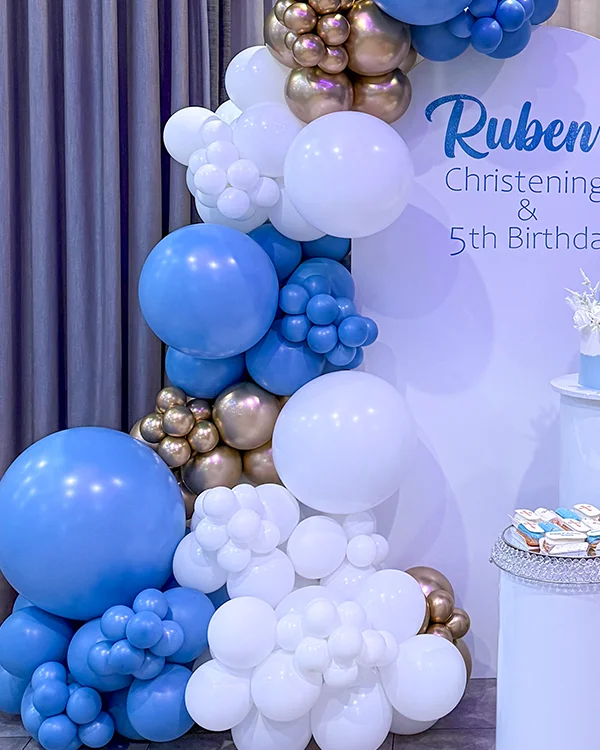 Ruben's 5th Birthday & Baptism — Baptism balloon decor detail Burbank