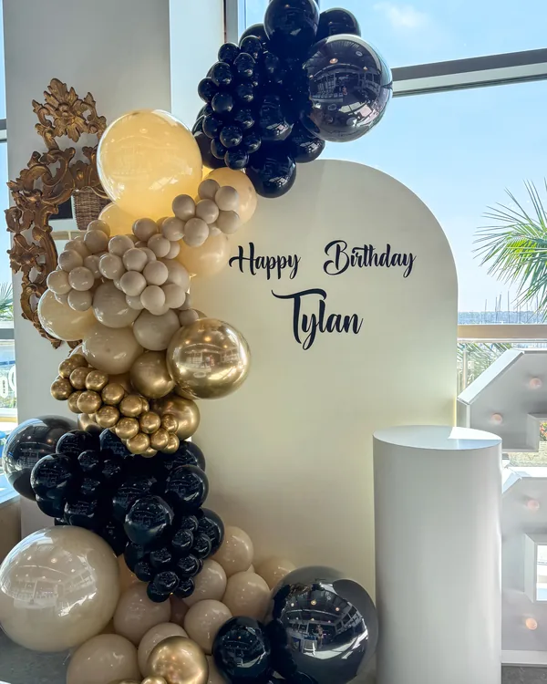 Tylan's 21st Birthday at Bitter Root Pottery Marina del Rey — Birthday balloon decor detail Marina del Rey