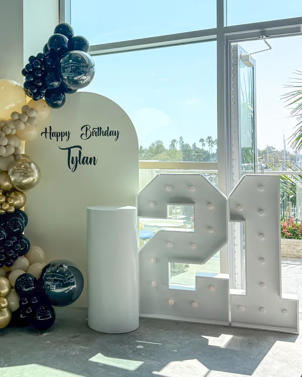 Tylan's 21st Birthday at Bitter Root Pottery Marina del Rey — Birthday balloon decor detail Marina del Rey